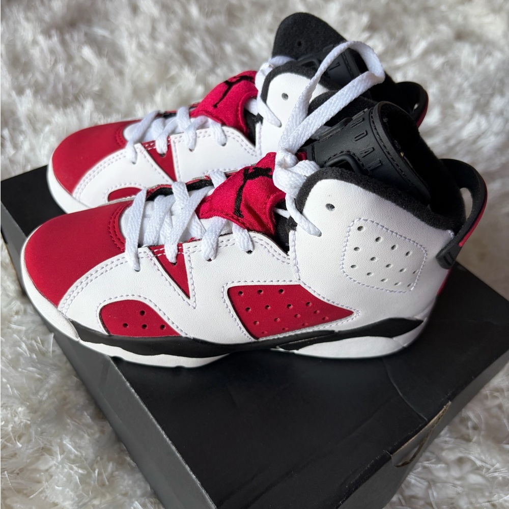Jordan 6 Retro (PS) Kids White and Carmine-Black Sneakers